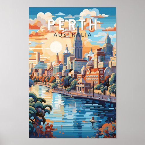 Perth Australia Travel Art Vintage Poster