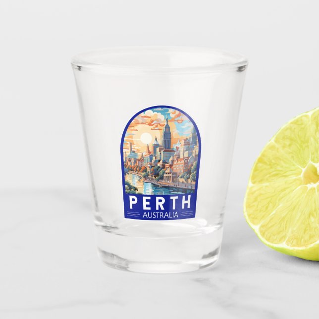 Perth Australia Travel Art Vintage Shot Glass (Front)