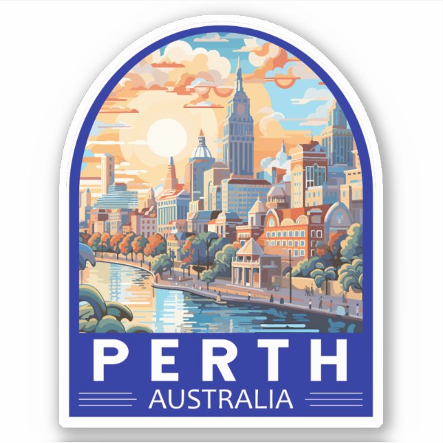 Perth Australia Travel Art Vintage Sticker (Front)