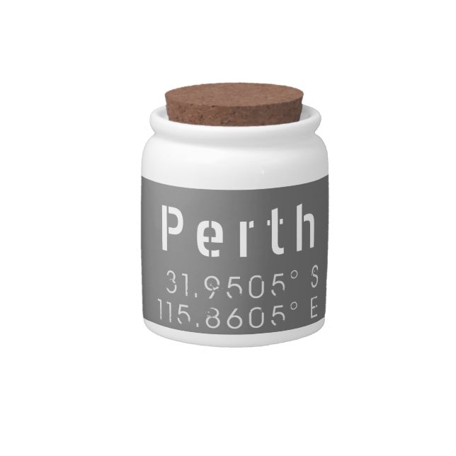 Perth Latitude Longitude Candy Jar (Front)