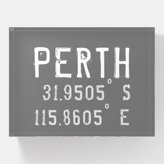 Perth Latitude Longitude Paperweight (Front)