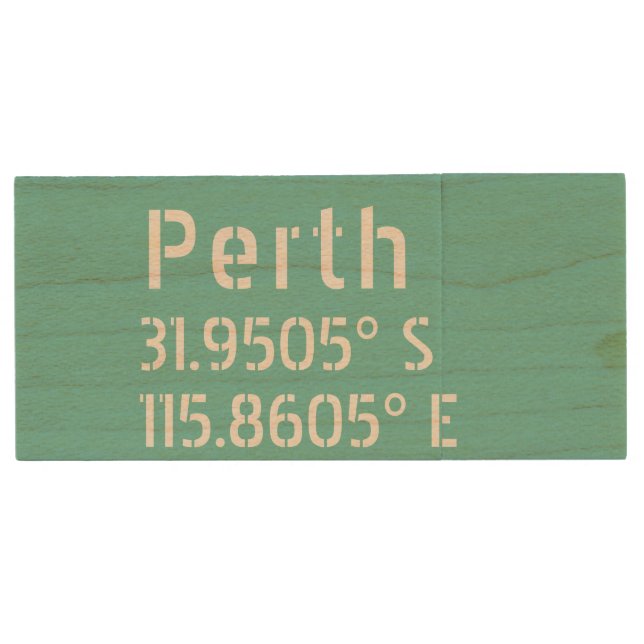 Perth Latitude Longitude Wood Flash Drive (Front)
