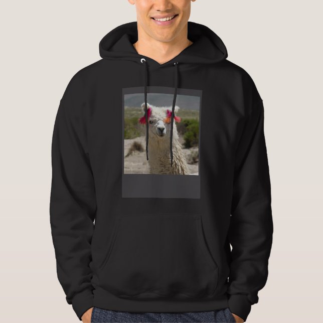 Peru Alpaca With Ear Decoration Tassels  Cute Phot Hoodie (Front)