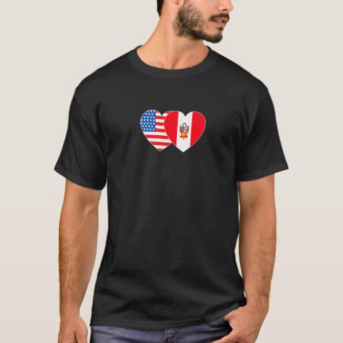 Peru and USA Flag Twin Heart for Peruvian American T_Shirt