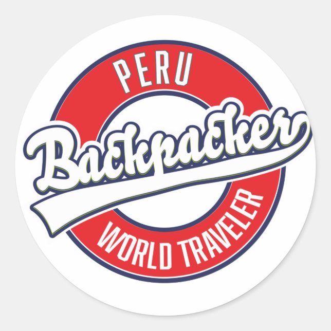 Peru backpacker world traveler logo. classic round sticker (Front)