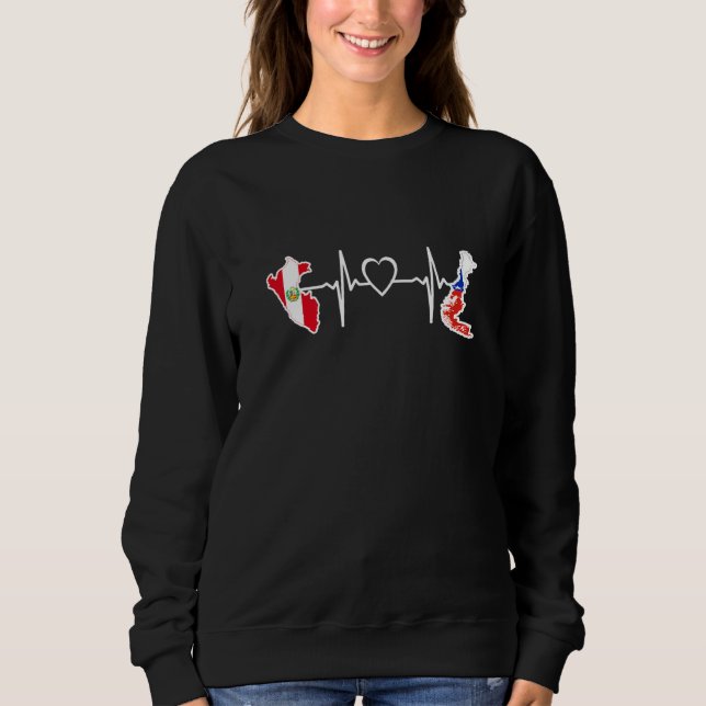Peru Chile Flag Peruvian Chilean Heartbeat   Sweatshirt (Front)