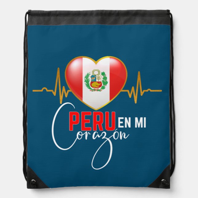 Peru en mi Corazon Peruvian Pride  Drawstring Bag (Front)