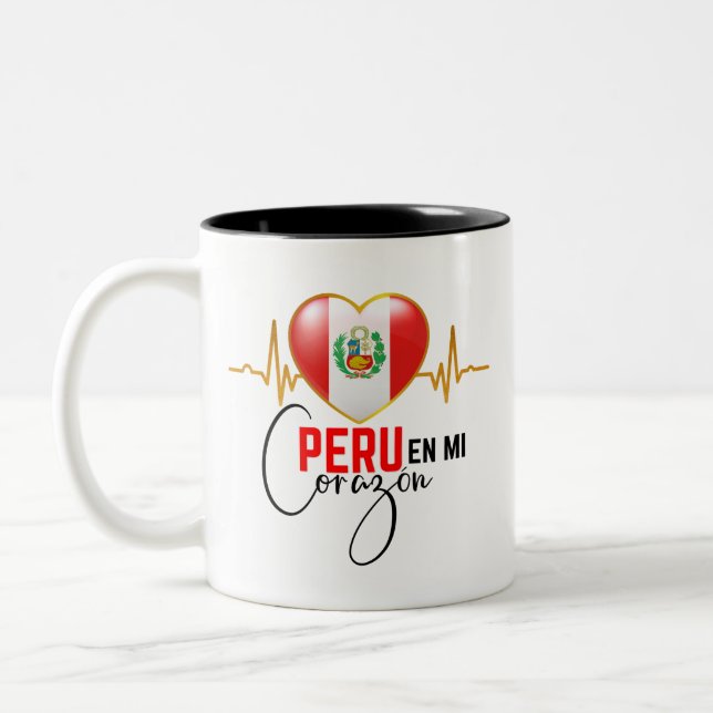 Peru en mi Corazon Peruvian Pride  Two-Tone Coffee Mug (Left)