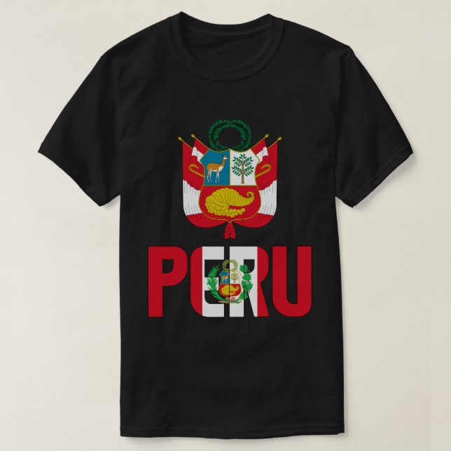 Peru Flag and Coat Of Arms Patriotic T-Shirt (Design Front)