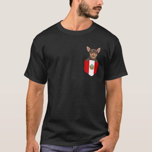 Peru Flag Brown Chihuahua Dog In Pocket T_Shirt