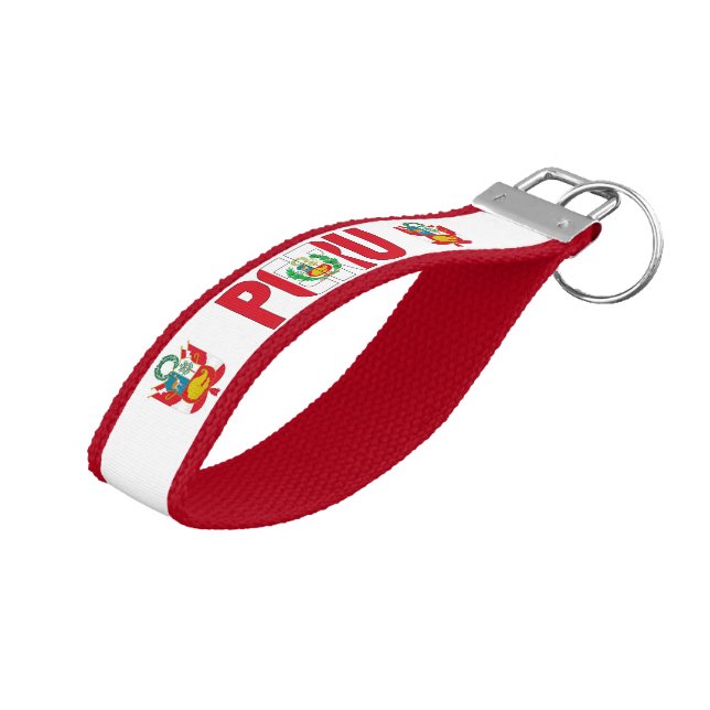 Peru Flag Charming Patriotic Wrist Keychain (Angled Up)