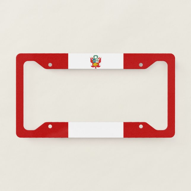 Peru flag-coat of arms license plate frame (Front)