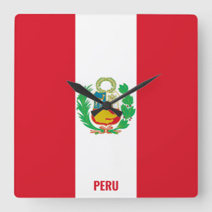Peru Flag Dazzling Patriotic Square Wall Clock