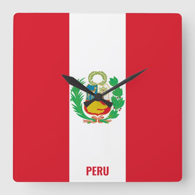 Peru Flag Dazzling Patriotic Square Wall Clock (Front)