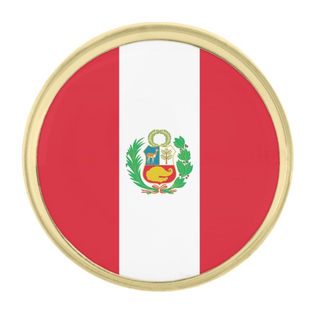 Peru Flag Gold Finish Lapel Pin (Front)