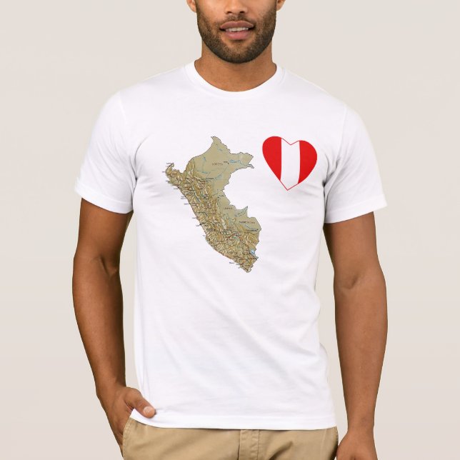 Peru Flag Heart and Map T-Shirt (Front)