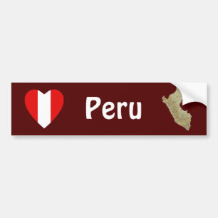 Peru Flag Heart + Map Bumper Sticker