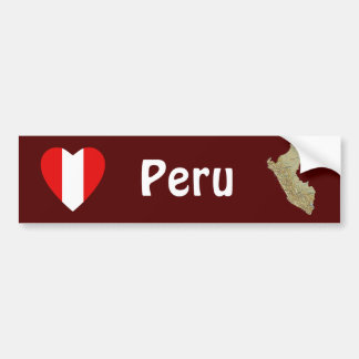 Peru Flag Heart + Map Bumper Sticker