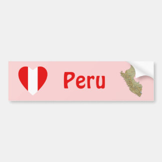 Peru Flag Heart + Map Bumper Sticker