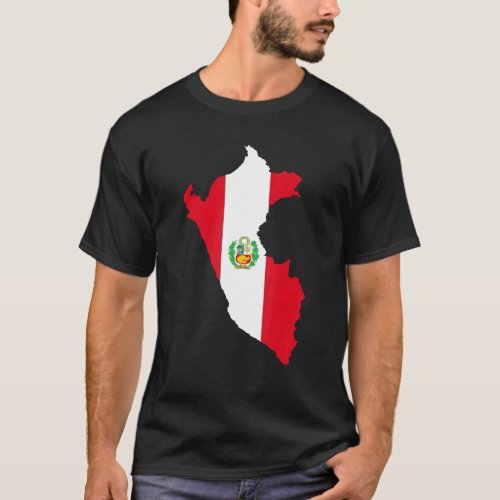 Peru flag in Peru outline Peru T_Shirt