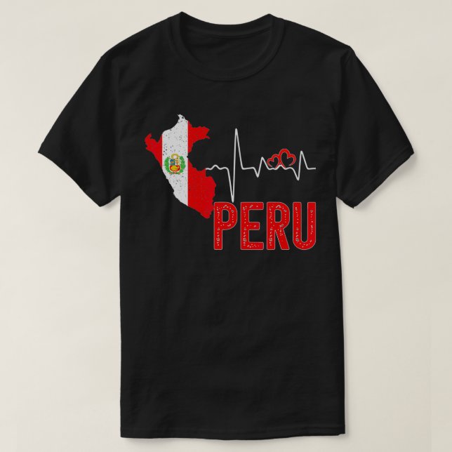 Peru Flag Map Heartbeat Design for Peruvian Pride  T-Shirt (Design Front)