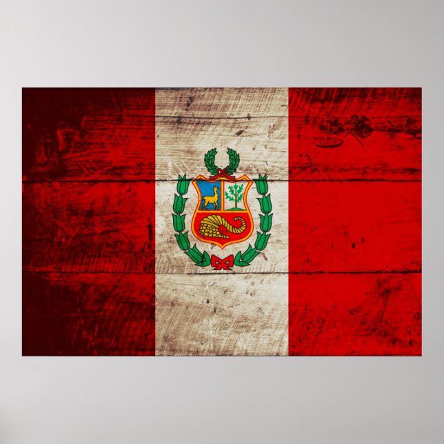 Peru Flag on Old Wood Grain Poster (Front)