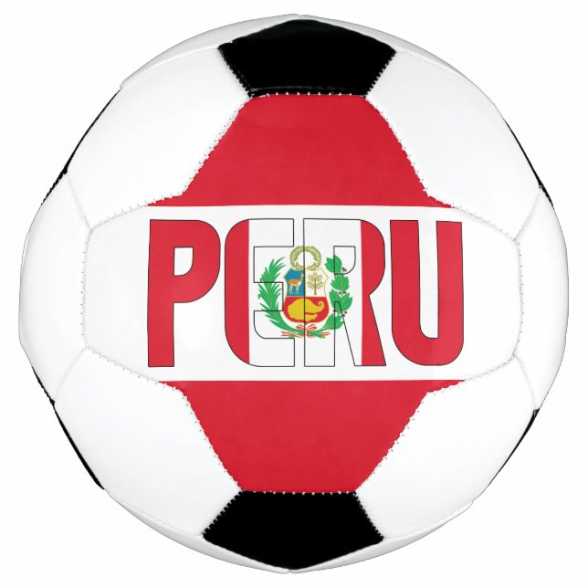Peru Flag Red White Coat of Arms Patriotic  Soccer Ball (Front)