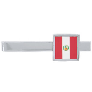 Peru Flag Silver Finish Tie Bar