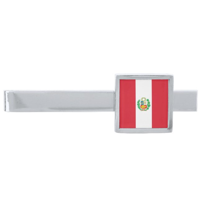 Peru Flag Silver Finish Tie Bar (Front)