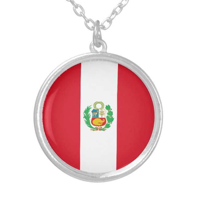 Peru Flag Silver Plated Necklace (Front)