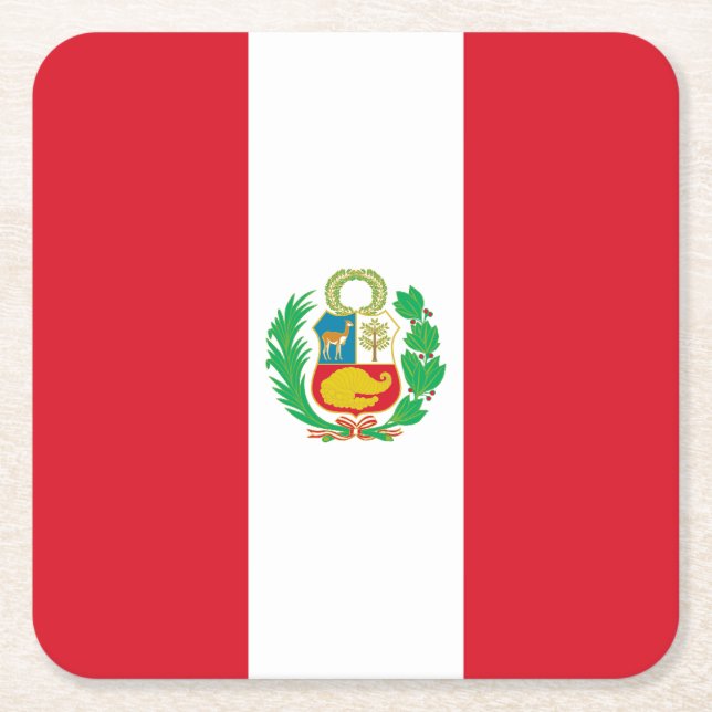 Peru Flag Square Paper Coaster (Front)