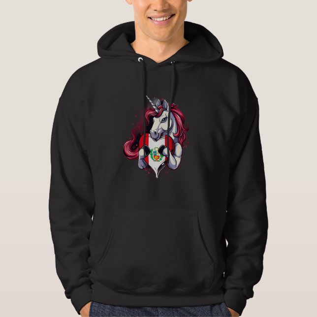 Peru Flag Unicorn Peruvian Roots Peruvian Pride He Hoodie (Front)