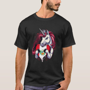 Peru Flag Unicorn Peruvian Roots Peruvian Pride He T-Shirt