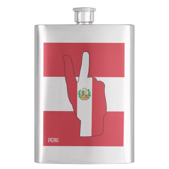 Peru Flag Victory Sign Patriotic Flask (Front)