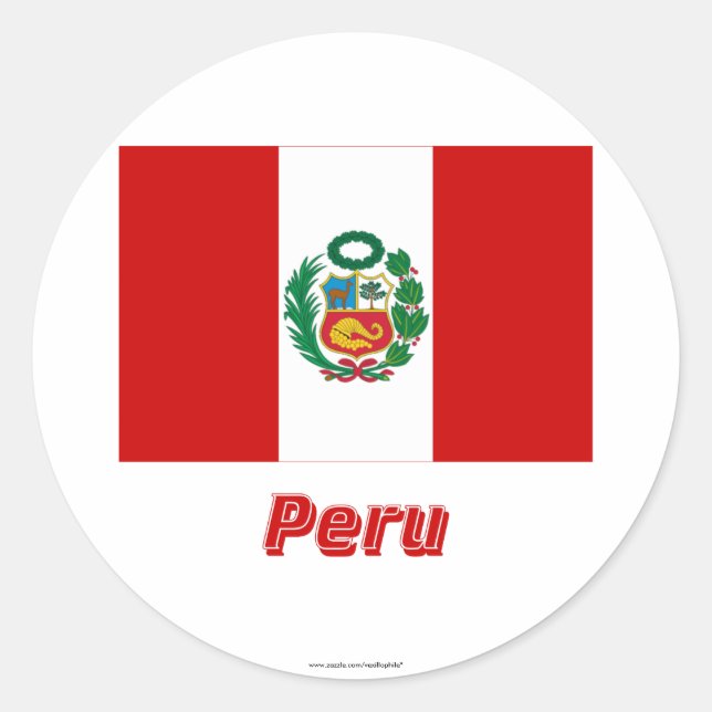 Peru Flag with Name Classic Round Sticker (Front)
