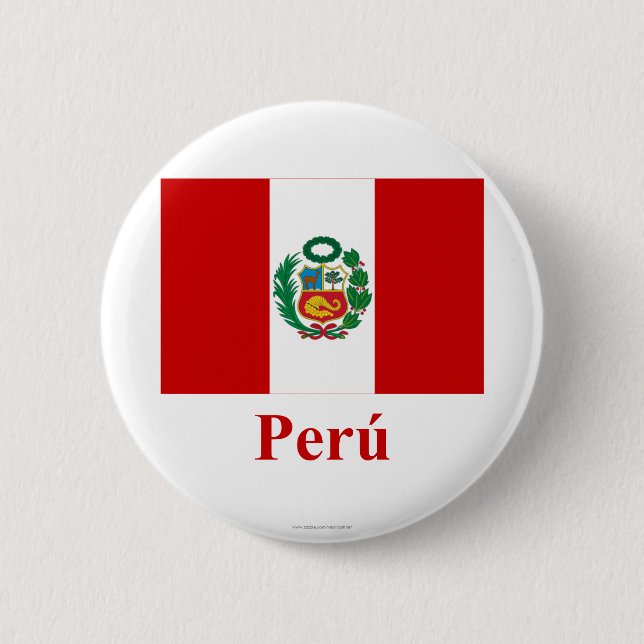 Peru Flag with Name in Spanish Button (Front)
