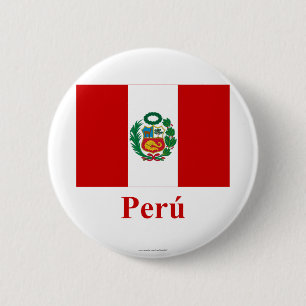 Peru Flag with Name in Spanish Button