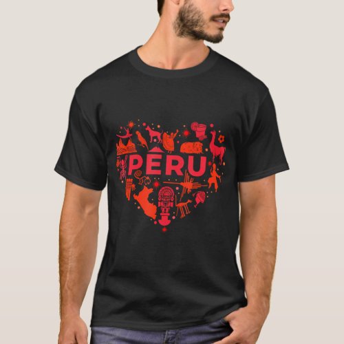 Peru Heart Culture Tradition Heritage Peru Llama T_Shirt
