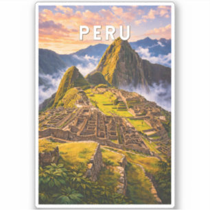 Peru Illustration Travel Art Vintage Sticker