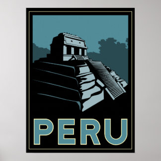 peru inca south america art deco retro poster