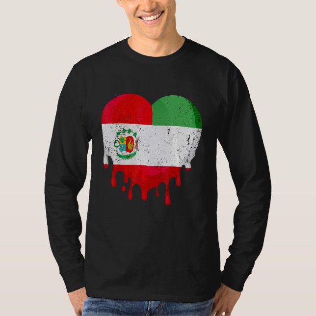 Peru Italy Flag Heart Citizen Drinking Grown Patri T-Shirt (Front)