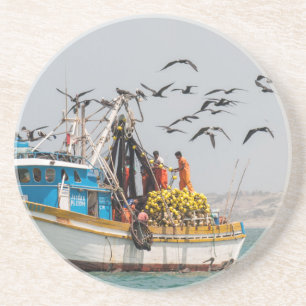 Peru, Los Organos. Fishing Boat In Los Organos Drink Coaster