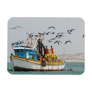 Peru, Los Organos. Fishing Boat In Los Organos Magnet