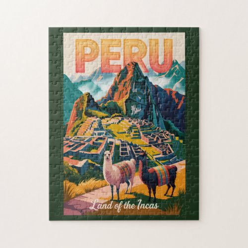 Peru Machu Picchu Illustration Travel Art Vintage Jigsaw Puzzle