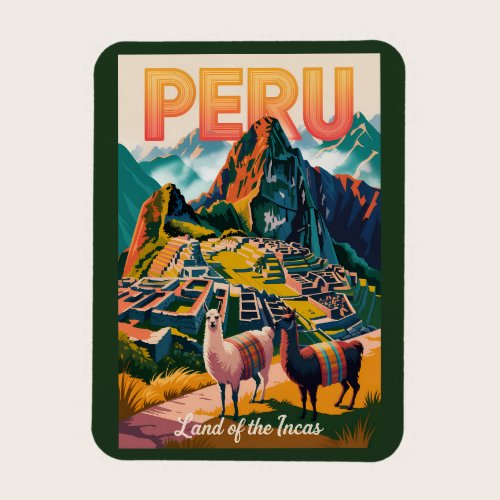 Peru Machu Picchu Illustration Travel Art Vintage Magnet