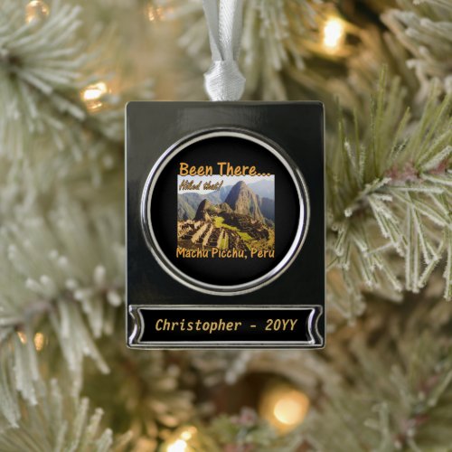 Peru Machu Picchu Inca Trail Hike Silver Plated Banner Ornament