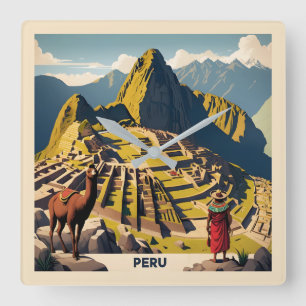Peru Machu Picchu Square Wall Clock