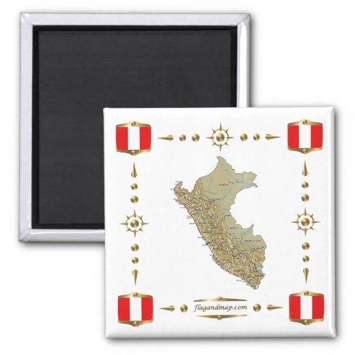 Peru Map  Flags Magnet