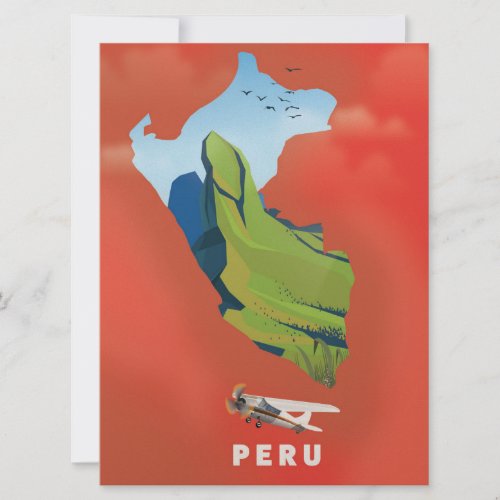 Peru map Illustrated travel poster Invitation