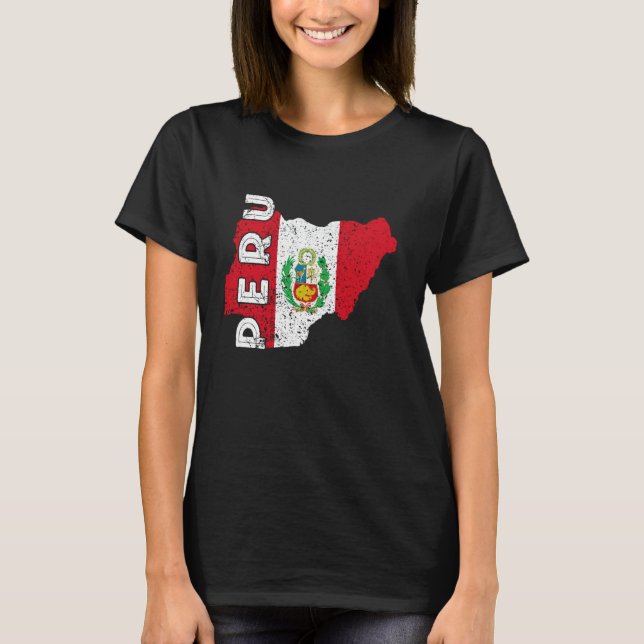 Peru Map Peruvian Flag Peruvian Pride Peruvian Roo T-Shirt (Front)